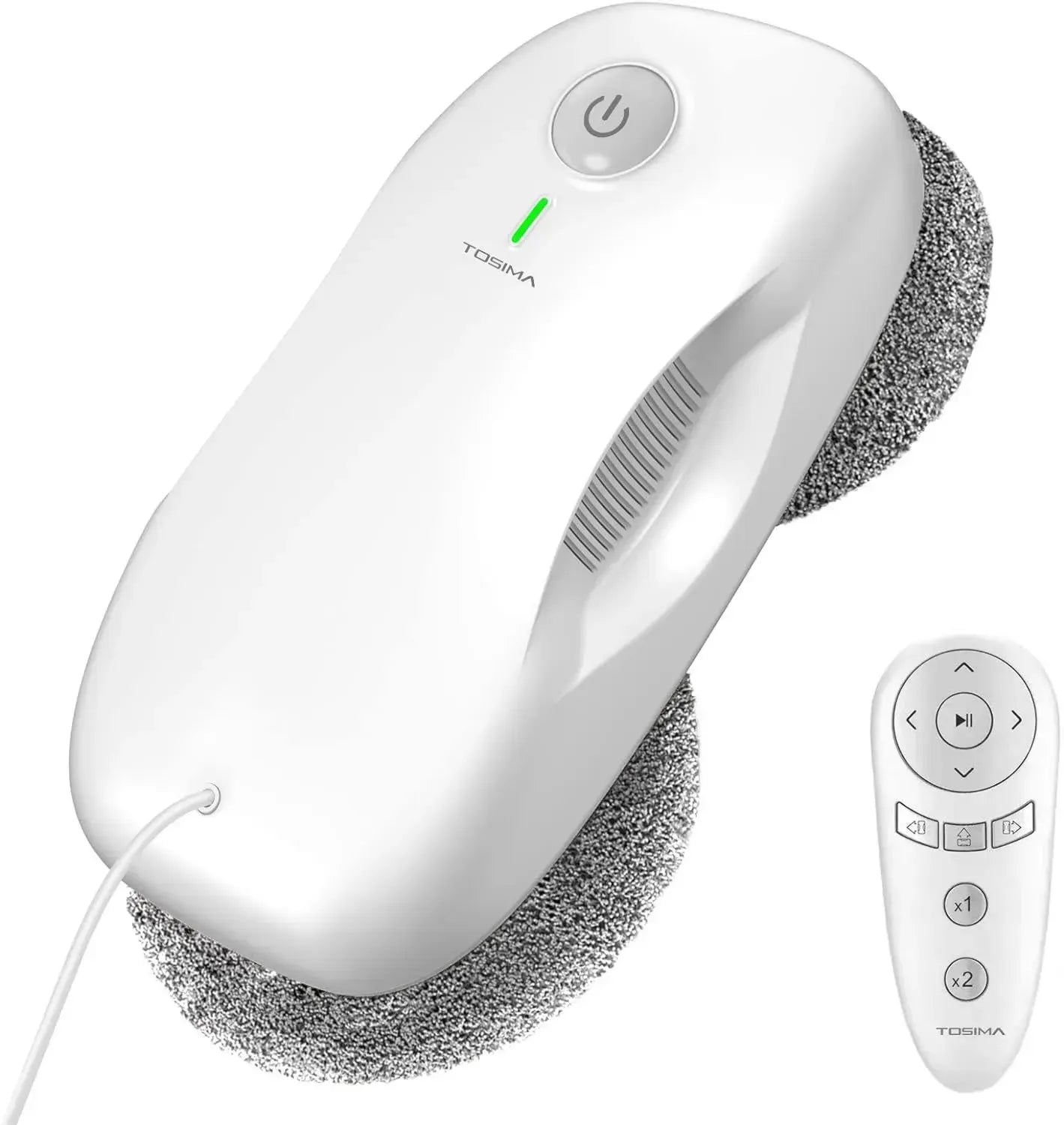 Robot Laveur de Vitres Tosima W2 Blanc, Aspiration Puissante 3800pa, Sécurité Triple, Télécommande Incluse, 12 Chiffons Réutilisables