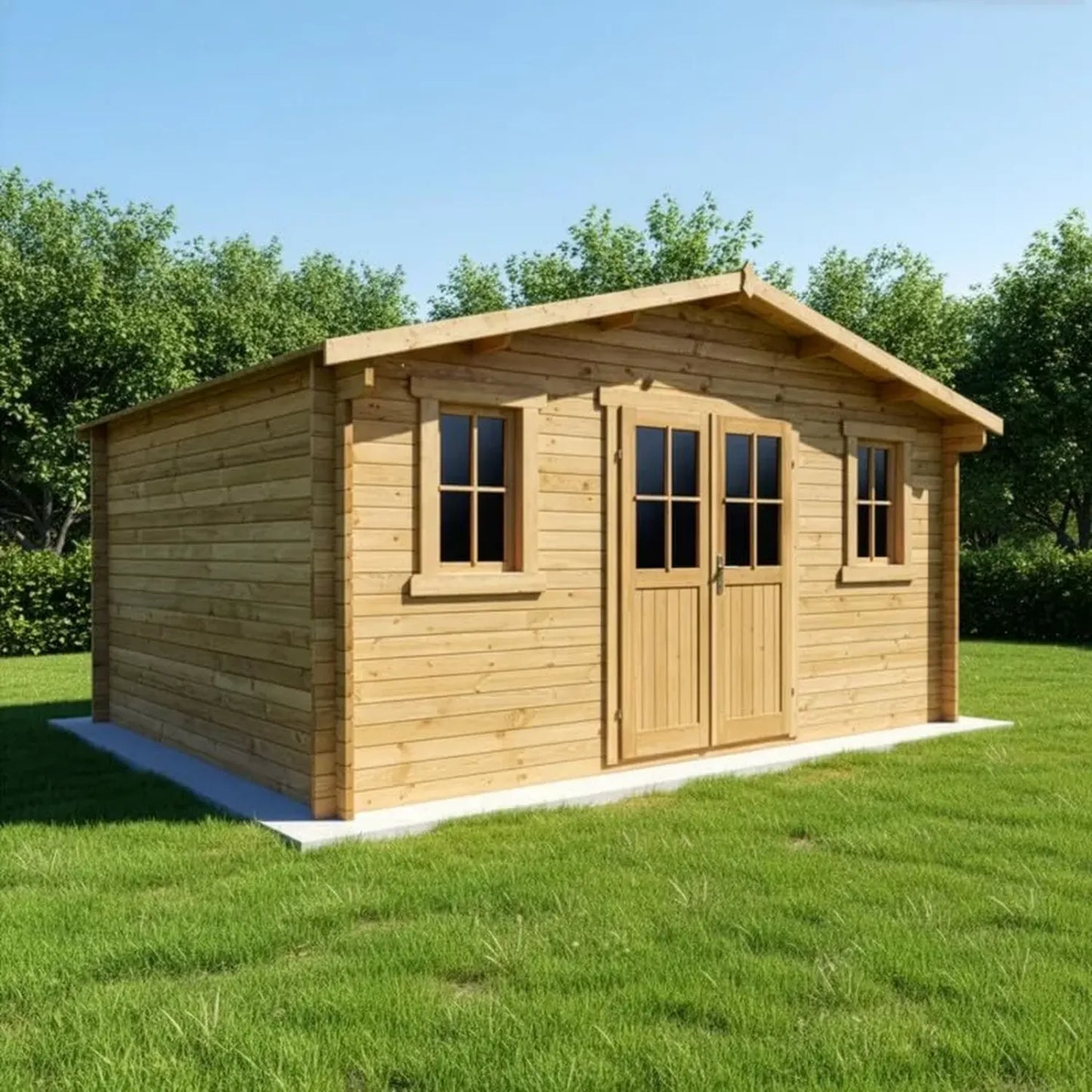 Cabane de Jardin en Bois Massif 19,8m² avec Porte Double Vitrée et Fenêtres Ouvrantes