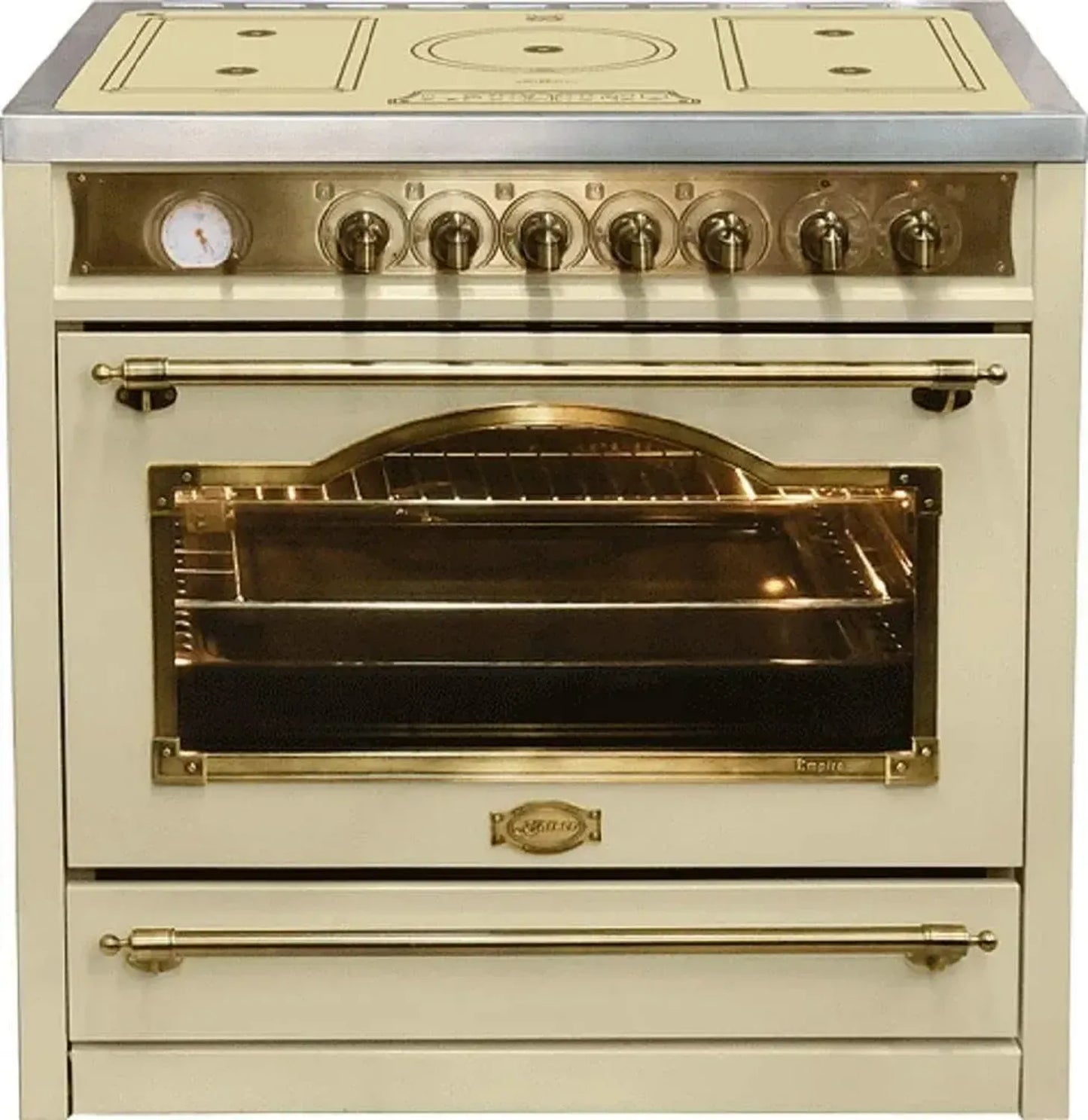 Kaiser Cuisinière à Induction 90 cm, Empire Ivoire, 5 Zones, 8 Fonctions, Autonettoyage, 115L