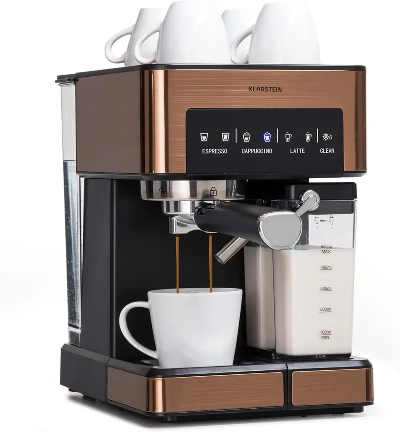 Machine à Expresso KLARSTEIN 20 Bar avec Mousseur, 1350W, Acier Inoxydable