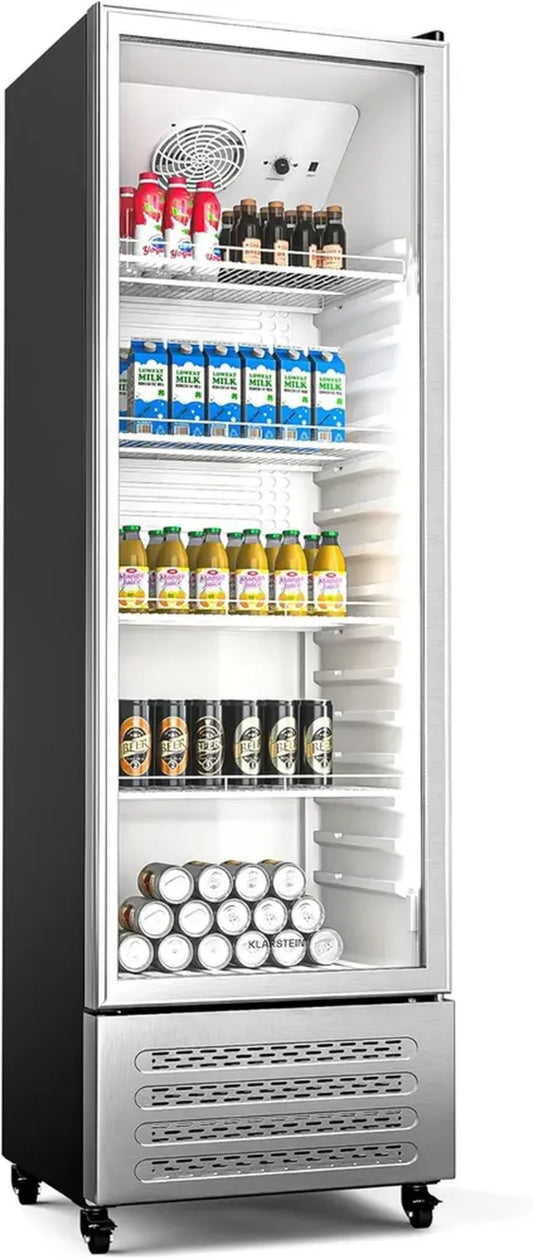 Réfrigérateur à Boissons Klarstein 306 L - Vitrine avec Porte Double Vitrage, Éclairage LED, Thermostat Régulable, 4 Étagères, Mobilité Facile