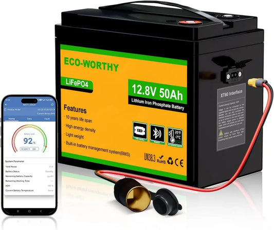 Batterie LiFePO4 12V 50Ah ECO-WORTHY avec Bluetooth et Protection Temp. Basse