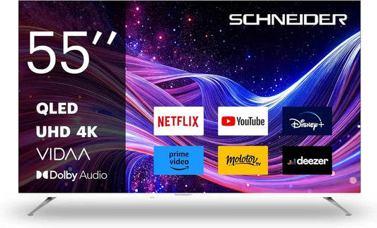 Téléviseur 4K UHD 55'' QLED Schneider - Android TV, Chromecast, HDMI x3, USB x2, Dolby audio