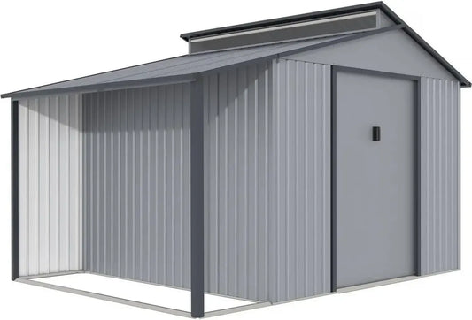 Abri de Jardin Métallique avec Pergola - 9,12 m² - 257 x 355 x 237 cm - Couleur Grise