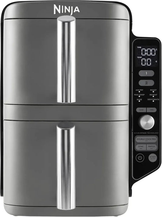 NINJA Friteuse XL Sans Huile à 2 Tiroirs, Compacte, 9,5L, 6 Fonctions, 8 Portions, Gris SL400EU