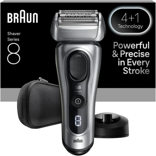 Rasoir Électrique Homme Braun Series 8, Tête Précise 4+1, Adaptation SensoAdapt, 60 min Autonomie, Support de Charge, Utilisation Humide et Sèche