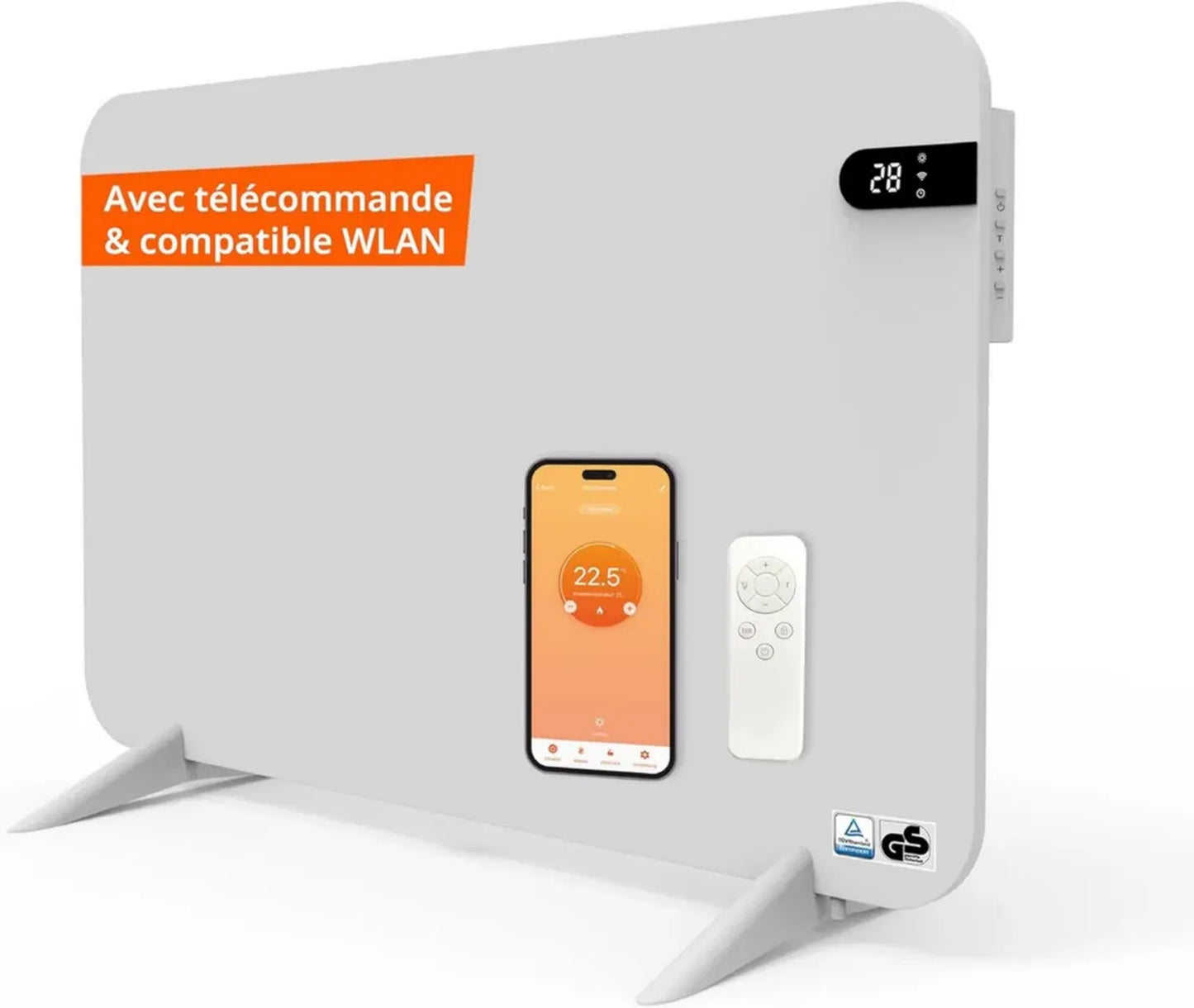 Chauffage Infrarouge Intelligent Wi-Fi 450W avec Télécommande et Supports Serviettes - Blanc