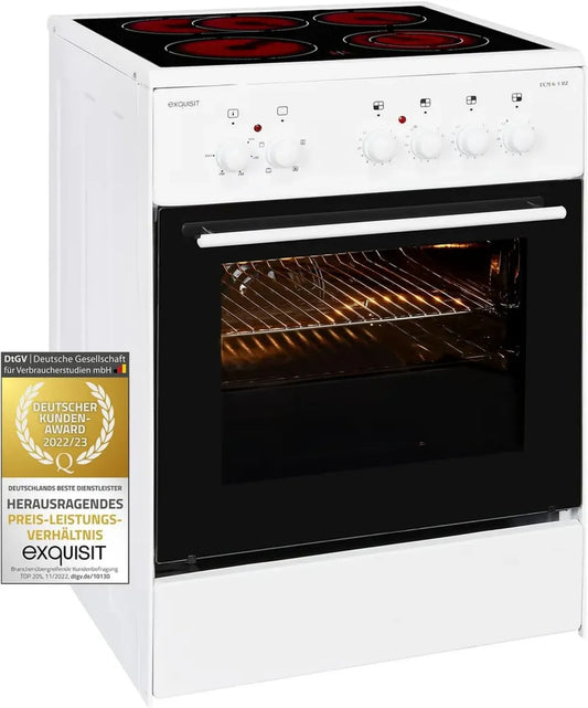 Cuisinière Exquisit 60 cm - Plaque Vitrocéramique 2 Zones - Four à Chaleur Tournante - Blanc