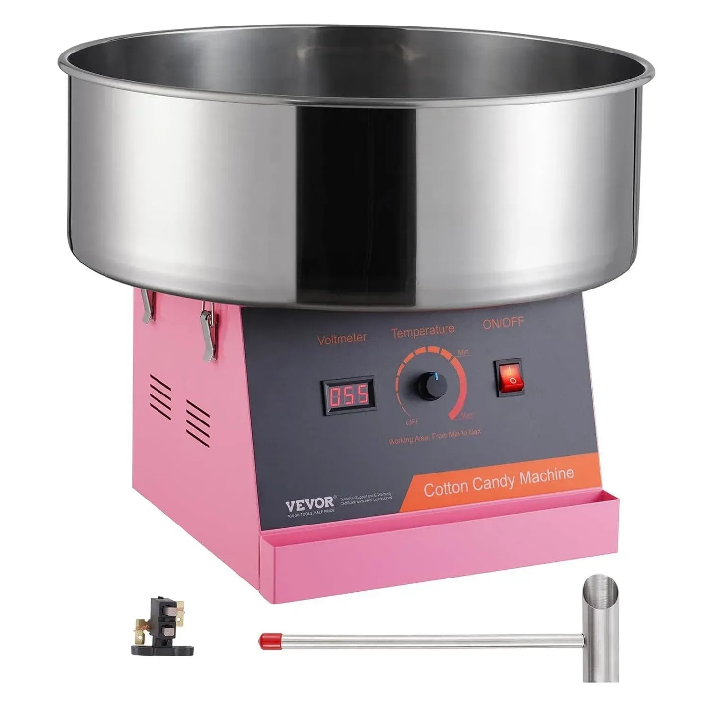 Appareil Électrique à Barbe à Papa VEVOR, 1000W, Bol Inox, Cuillère à Sucre, Idéal pour Événements et Fêtes (Rose)