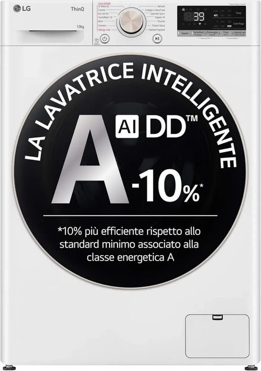 LG AI DD F4R7010TSWG Lave-linge 10 kg, Frontale, Série R7, Classe Énergétique A -10%, 1400 T/mn, TurboWash 360, Vapeur 7 Programmes, WiFi, Blanc