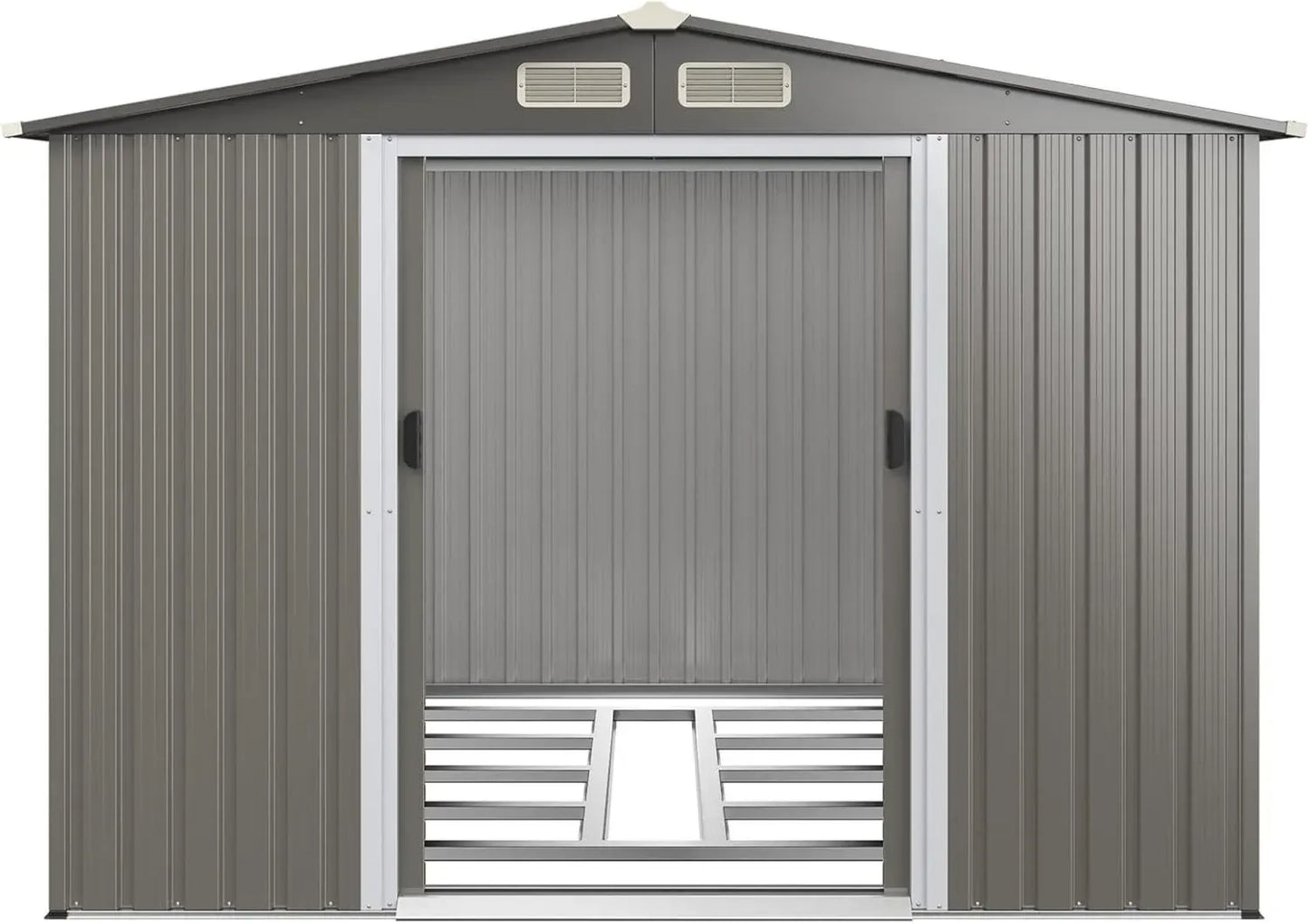 Abri de Jardin Métallique 4,74㎡ avec Base, Portes Coulissantes et Toit Gris