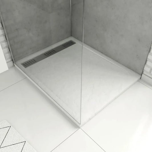 Receveur de Douche en Acrylique Effet Pierre 80x100 cm avec Grille Chromée